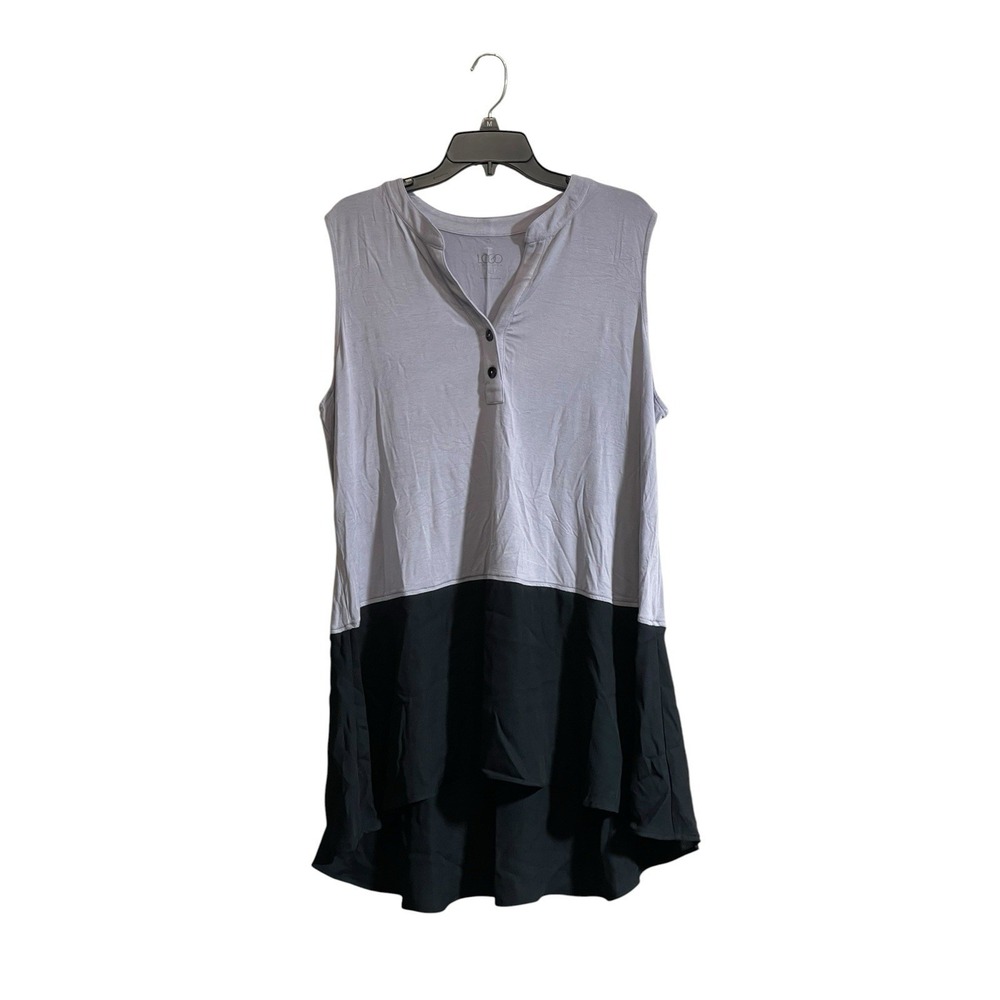 LOGO Lori Goldstein XL Long Line Sleeveless Tunic Tank Top Henley Neckline